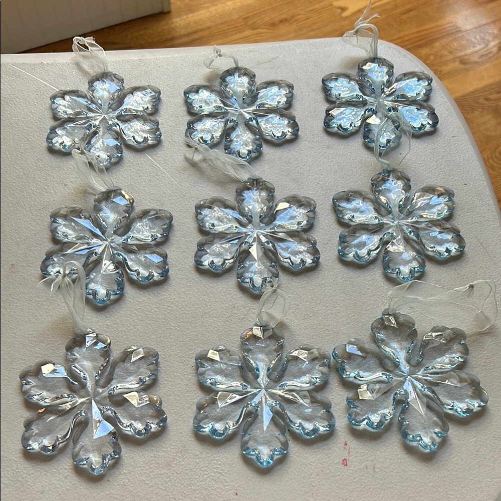 9 Acrylic Clear/Blue Tint Snowflake Ornaments